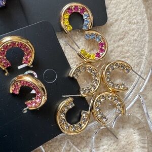 💕 mini gold hoops with inside out multi crystal stones,